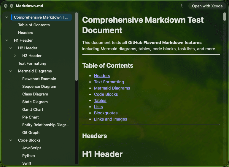 macOS Markdown quick look rendered preview